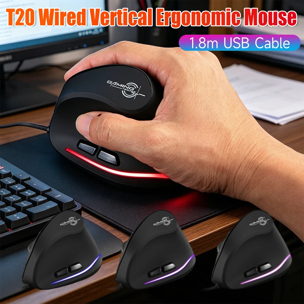 1.8m USB Wired Gaming Mouse T20 Vertical Ergonomic Silent Mice 4 Modes Adjustable DPI 6 Buttons Mouse For Laptop PC Computer
1.8m USB Wired Gaming Mouse T20 Vertical Ergonomic Silent Mice 4 Modes Adjustable DPI 6 Buttons Mouse For Laptop PC Computer