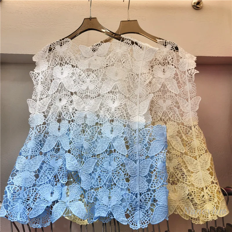 Popular Gradual Change Hollow Lace Butterfly Blouse Sleeveless Embroidered Shirt New Summer Vest Top Holiday Bohemian Blusas
Popular Gradual Change Hollow Lace Butterfly Blouse Sleeveless Embroidered Shirt New Summer Vest Top Holiday Bohemian Blusas