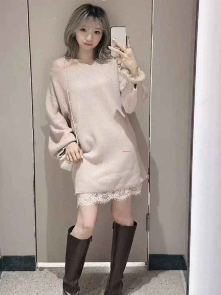 Sweet And Gentle Pure Color round Neck Knitted Dress Two Piece Set Lace Hooked Strap Dress Loose Fit Casual Style Winter Coll...
Sweet And Gentle Pure Color round Neck Knitted Dress Two Piece Set Lace Hooked Strap Dress Loose Fit Casual Style Winter Coll...