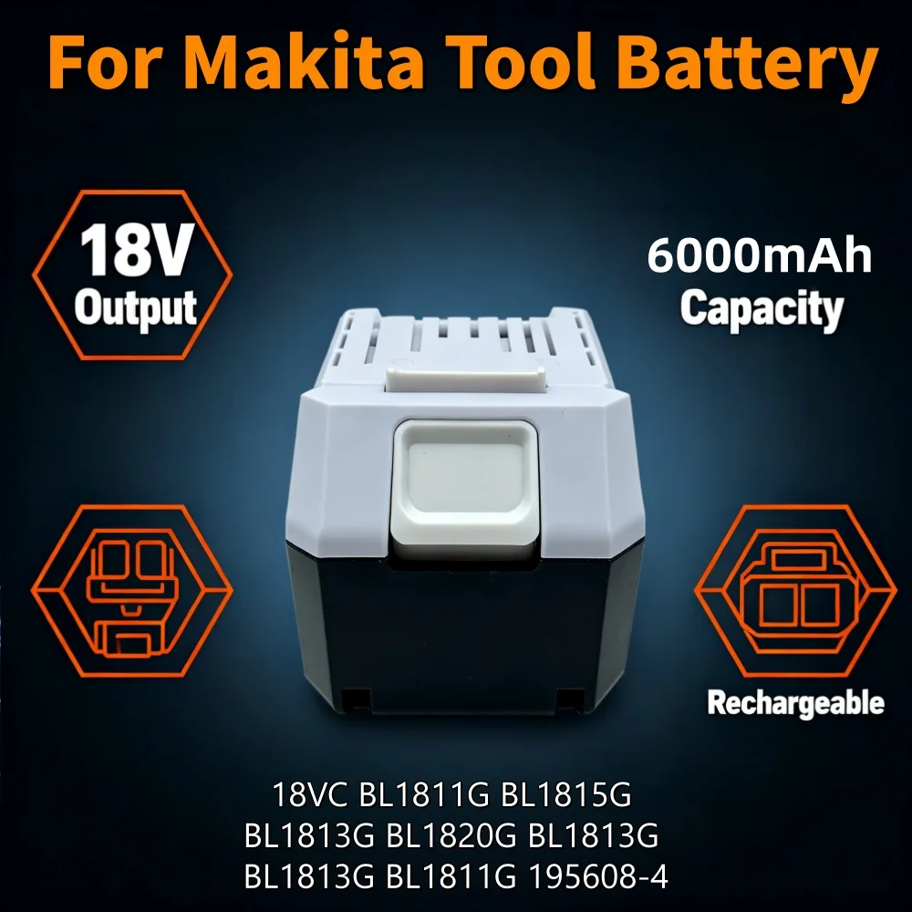 18V 6.0Ah Li-ion Battery for Makita BL1811G BL1815G BL1813G BL1820G, Power Tool 195608-4 Replacement
18V 6.0Ah Li-ion Battery for Makita BL1811G BL1815G BL1813G BL1820G, Power Tool 195608-4 Replacement