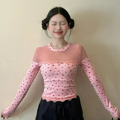 Sweet Spicy Style Mesh Splicing Floral Long Sleeved T-shirt for Women's Summer New Style Butterfly Knot Slim Fit Inner Layer Top
Sweet Spicy Style Mesh Splicing Floral Long Sleeved T-shirt for Women's Summer New Style Butterfly Knot Slim Fit Inner Layer Top