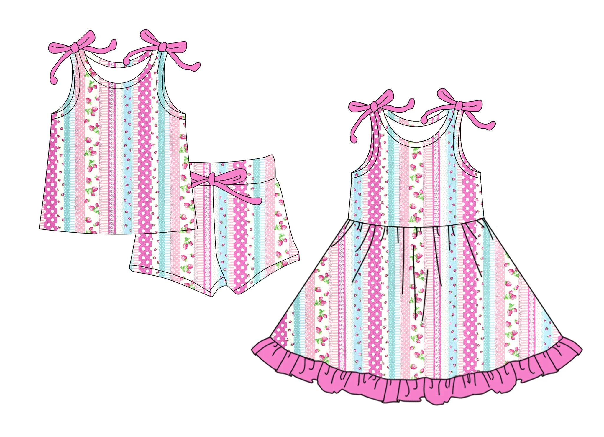 Milk silk material boutique children's suit sleeveless bow strawberry floral print shorts girl suit baby sleeveless bow dress
Milk silk material boutique children's suit sleeveless bow strawberry floral print shorts girl suit baby sleeveless bow dress