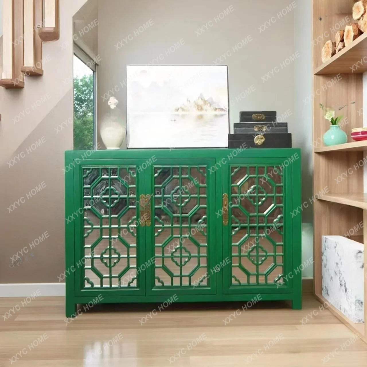 Chinese retro green solid wood dining side cabinet hollow carved locker locker
Chinese retro green solid wood dining side cabinet hollow carved locker locker
