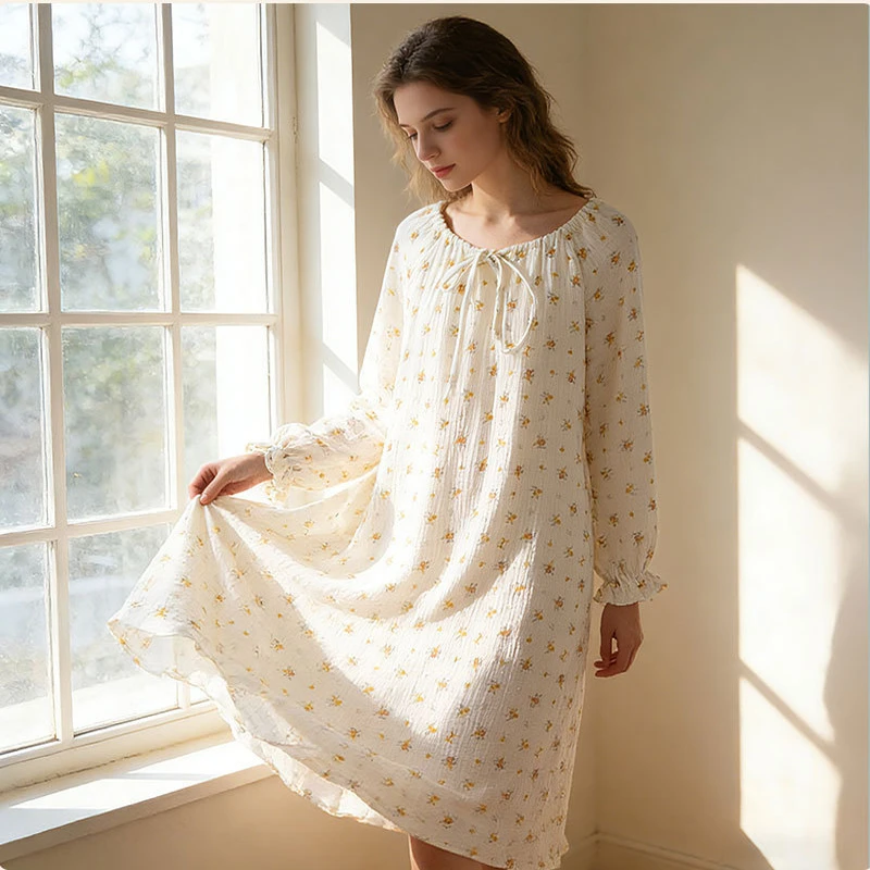 Новая женская ночная сорочка с цветочным принтом, элегантная, с длинным рукавом, круглым вырезом, из хлопкового крепа, для сна и отдыха
Новая женская ночная сорочка с цветочным принтом, элегантная, с длинным рукавом, круглым вырезом, из хлопкового крепа, для сна и отдыха