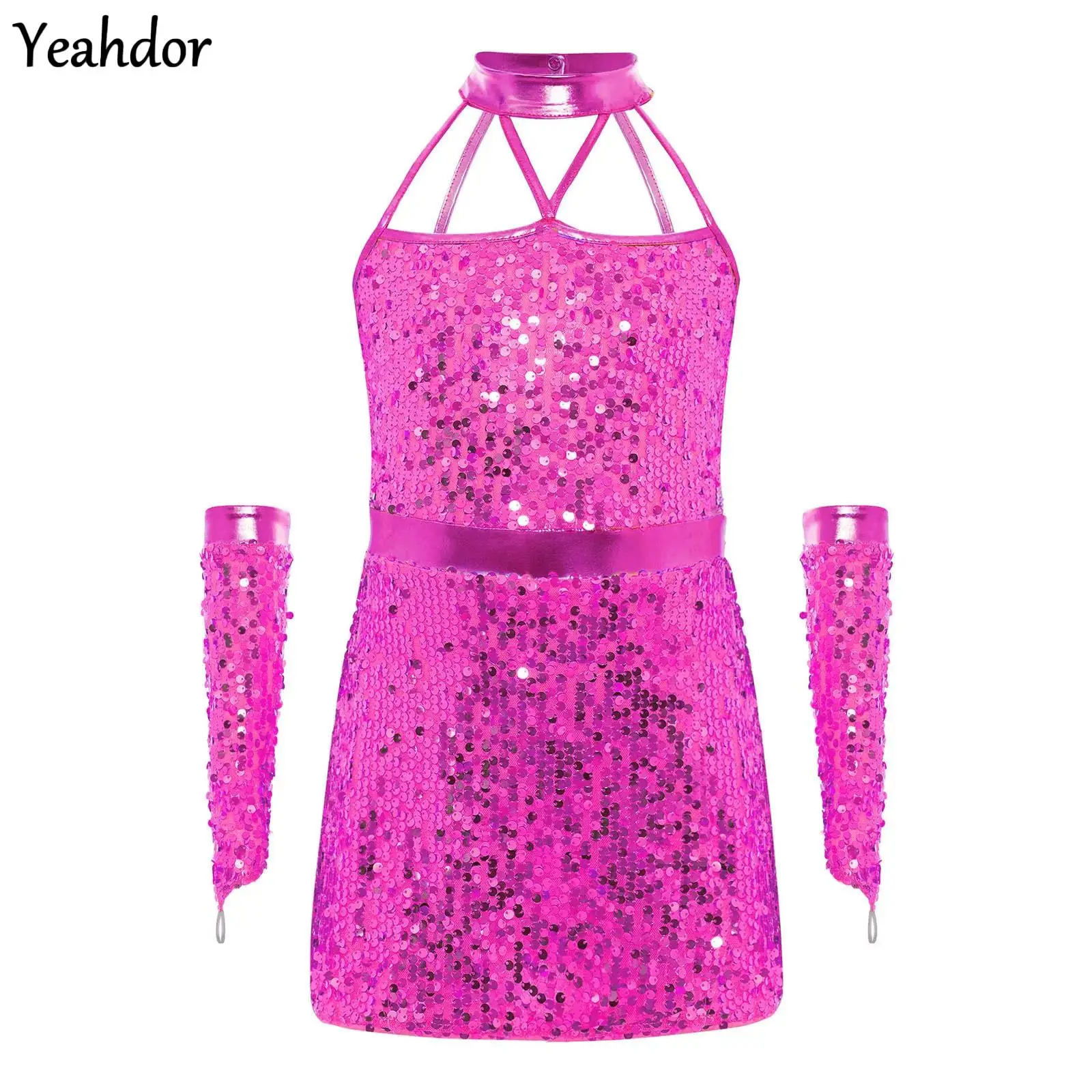 Детская блестящая танцевальная одежда без рукавов с блестками для девочек, блестящее платье с лямкой на шее для джазовых танцев и перчатками, гимнастический костюм для латинского балета
Детская блестящая танцевальная одежда без рукавов с блестками для девочек, блестящее платье с лямкой на шее для джазовых танцев и перчатками, гимнастический костюм для латинского балета