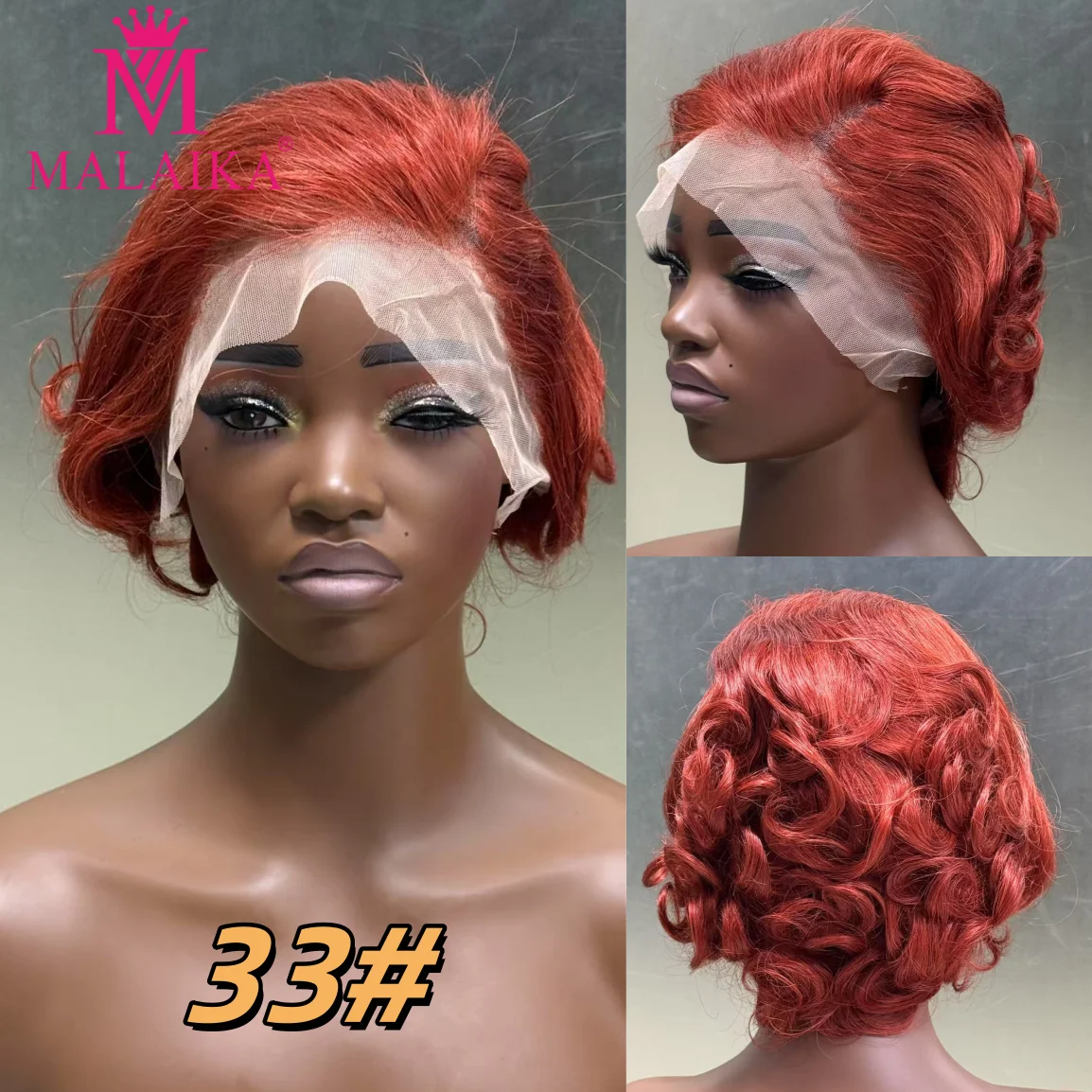 MALAIKA Human Hair Pixie Cut Wig 33# Loose Wave Bob 13x4 Lace Frontal Transparent Human Hair Wig Dark Auburn For Black Women
MALAIKA Human Hair Pixie Cut Wig 33# Loose Wave Bob 13x4 Lace Frontal Transparent Human Hair Wig Dark Auburn For Black Women