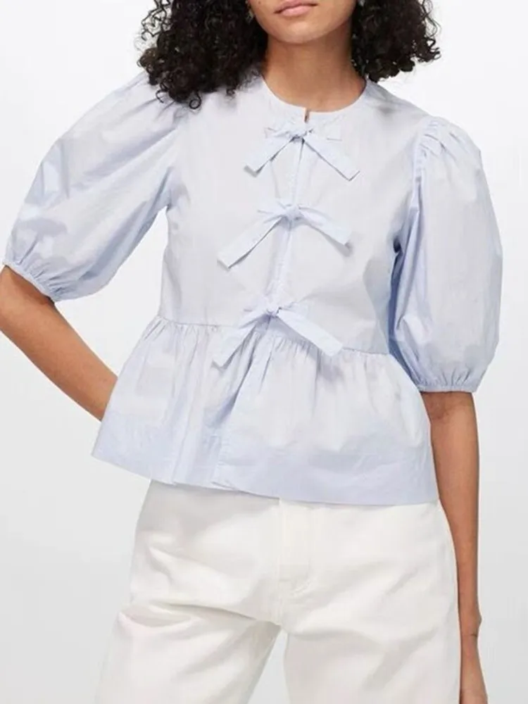 2024 Spring New Women Half Sleeve Blouse O-Neck Cotton Bowknot Pleated Fashion Ladies Solid Color Shirt Tops
2024 Spring New Women Half Sleeve Blouse O-Neck Cotton Bowknot Pleated Fashion Ladies Solid Color Shirt Tops