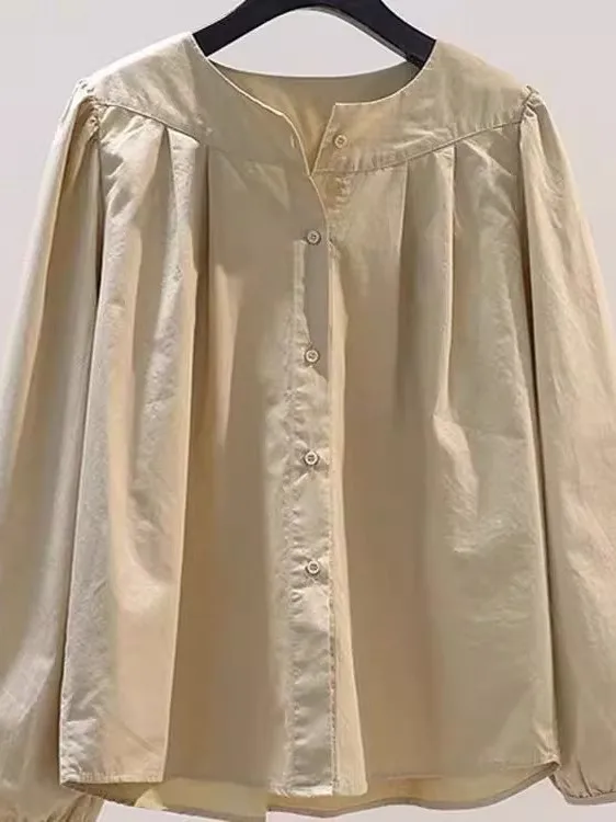 Loose Cotton Lantern Sve irt round Ne Women's Top Casual Sle Folded Design Long Sve Regular Length Button Closure
Loose Cotton Lantern Sve irt round Ne Women's Top Casual Sle Folded Design Long Sve Regular Length Button Closure