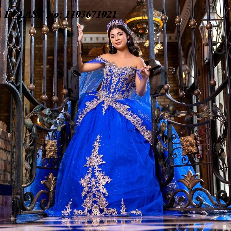 EVLAST Customized Royal Blue Quinceanera Dress Ball Gown Gold Lace Applique Beading Corset Sweet 16 Vestidos De XV Anos SQ345
EVLAST Customized Royal Blue Quinceanera Dress Ball Gown Gold Lace Applique Beading Corset Sweet 16 Vestidos De XV Anos SQ345
