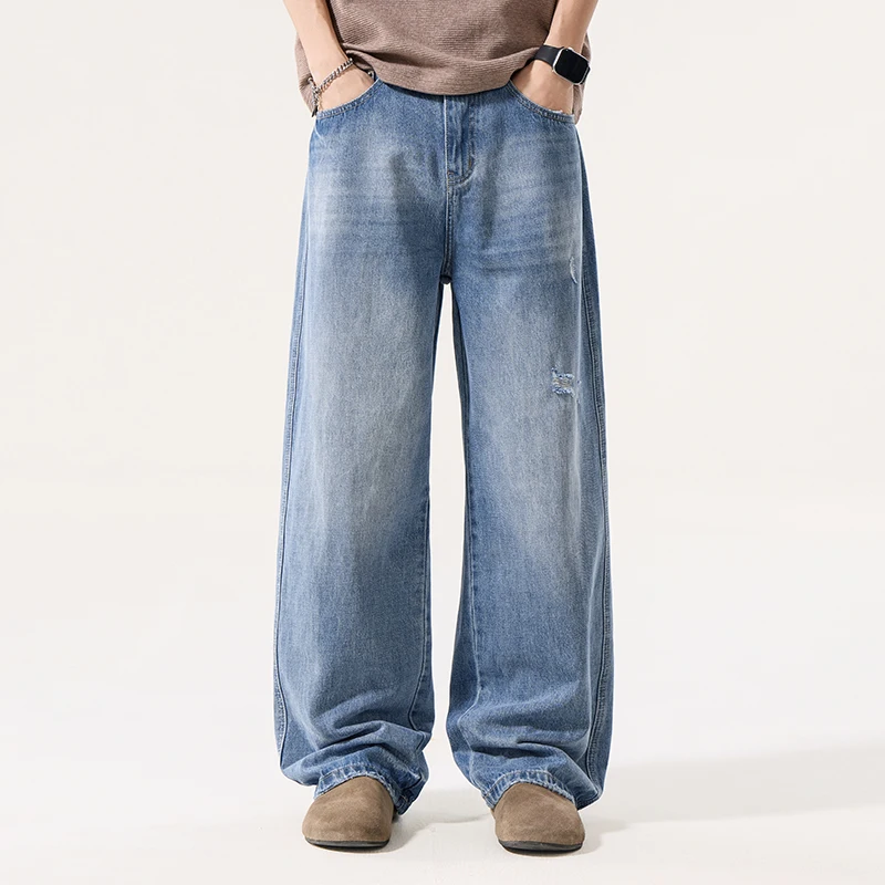 Мужские джинсы American Simple Blue: свободные, повседневные, широкие, из денима, с эффектом потертости, длинные брюки в пол
Мужские джинсы American Simple Blue: свободные, повседневные, широкие, из денима, с эффектом потертости, длинные брюки в пол