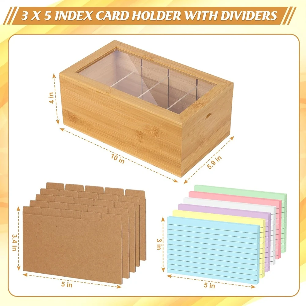 ABUA Bamboo Index Card Organizer,3x5 Index Card Holder Box with Dividers,Recipe Box with Lid,4 Compartments for 1200 Cards
ABUA Bamboo Index Card Organizer,3x5 Index Card Holder Box with Dividers,Recipe Box with Lid,4 Compartments for 1200 Cards