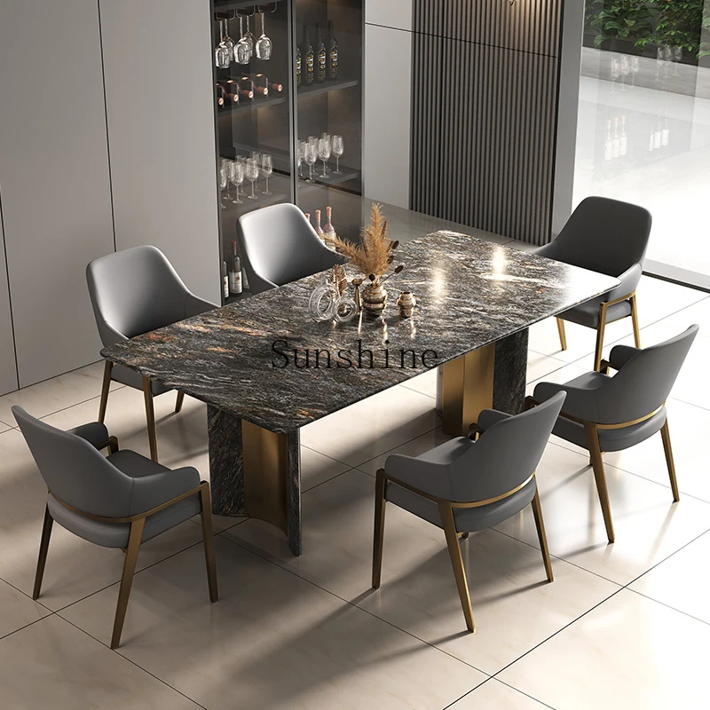 Italian simple marble dining table and chair combination high-end rectangular villa home dining table
Italian simple marble dining table and chair combination high-end rectangular villa home dining table