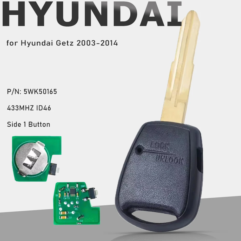 KEYECU 433MHz ID46 Replacement 1 Button Remote Key Fob for Hyundai Getz 2002 203 2004 2005 2006 2007 2008 2009 2010 2011 -2014
KEYECU 433MHz ID46 Replacement 1 Button Remote Key Fob for Hyundai Getz 2002 203 2004 2005 2006 2007 2008 2009 2010 2011 -2014