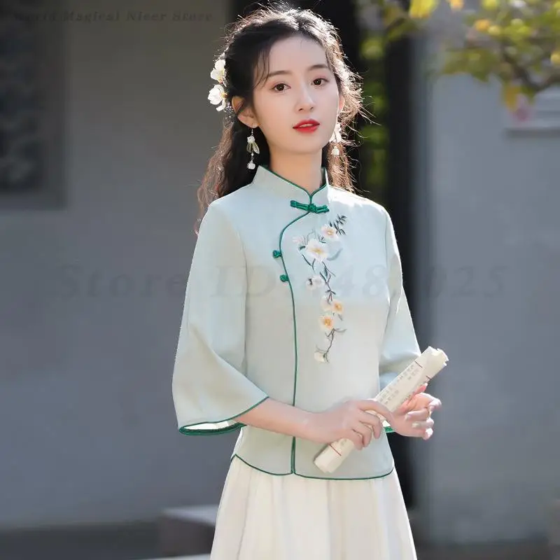 Fashion Women's Plus Size 4XL Hanfu Tops Spring Autumn Vintage Embroidery Flower Elegant Shirt Chinese Style Retro Qipao Blouse
Fashion Women's Plus Size 4XL Hanfu Tops Spring Autumn Vintage Embroidery Flower Elegant Shirt Chinese Style Retro Qipao Blouse