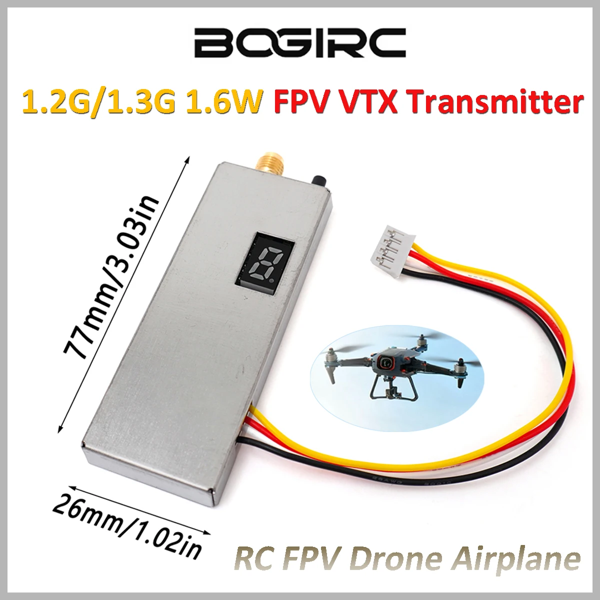 BOGIRC Silver FPV VTX Transmitter 1.2G/1.3G 1.6W 8CH 0.1-1600mW Long Range Transmission for RC FPV Drone Airplane Model DIY Part
BOGIRC Silver FPV VTX Transmitter 1.2G/1.3G 1.6W 8CH 0.1-1600mW Long Range Transmission for RC FPV Drone Airplane Model DIY Part