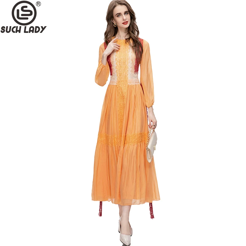 Women's Runway Dresses O Neck Long Sleeves Embroidery Color Block Elegant Designer Party Prom Vestidos
Women's Runway Dresses O Neck Long Sleeves Embroidery Color Block Elegant Designer Party Prom Vestidos