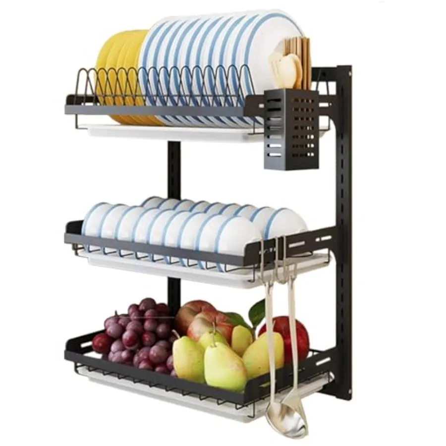 Wall Mounted Dish Drying Rack 3 Tier Hanging Dish Rack Drainer Wall Mount Kitchen Plate Organizer Storage Shelf with Drain Tray
Wall Mounted Dish Drying Rack 3 Tier Hanging Dish Rack Drainer Wall Mount Kitchen Plate Organizer Storage Shelf with Drain Tray