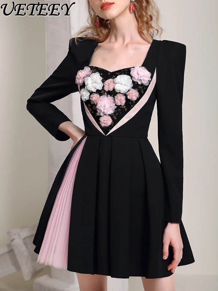 High Quality Sweet Flowers Love Contrast Color Long Sleeve Short Dress Women Spring New Pleated Mesh Stitching Small Black Dress
High Quality Sweet Flowers Love Contrast Color Long Sleeve Short Dress Women Spring New Pleated Mesh Stitching Small Black Dress