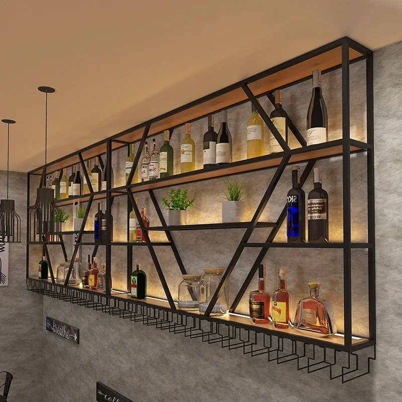 Bar multi-layer wine cabinet bar counter luminous red display rack custom wall-mounted wrought iron
Bar multi-layer wine cabinet bar counter luminous red display rack custom wall-mounted wrought iron