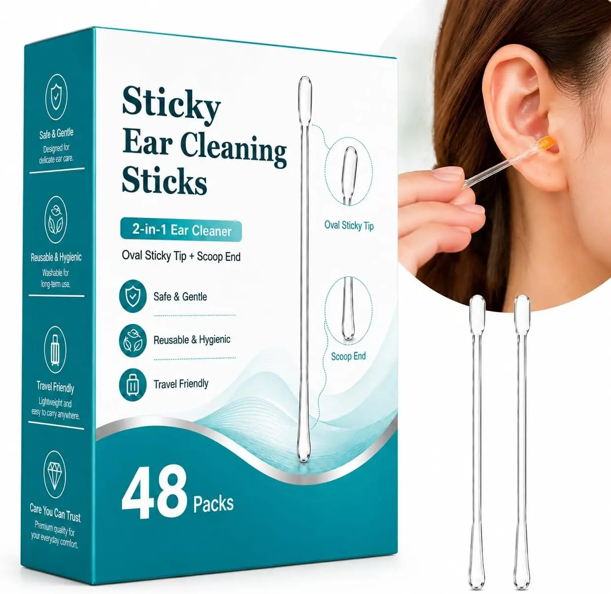 2-in-1 Sticky Ear Wax Remover, Dual-Ended Ear Cleaning Stick with Adhesive Tip & Ear Scoop, Gentle Reusable Ear Cleaner for Adults & Kids(48 Count)
2-in-1 Sticky Ear Wax Remover, Dual-Ended Ear Cleaning Stick with Adhesive Tip & Ear Scoop, Gentle Reusable Ear Cleaner for Adults & Kids(48 Count)