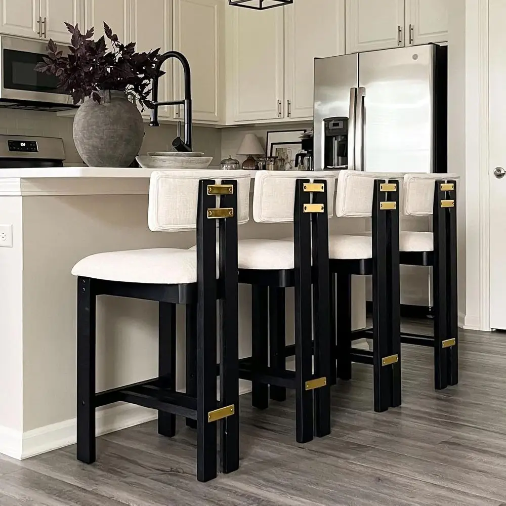Set of 4 26 Inch Counter Height Bar Stools with Back, Beige Linen Upholstery, and Solid Wood Legs
Set of 4 26 Inch Counter Height Bar Stools with Back, Beige Linen Upholstery, and Solid Wood Legs