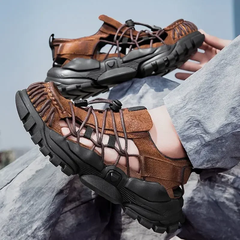 Fashion Genuine Leather Hollow Out Men's Sandals Platform Hiking Shoes Elastic Band Breathable Ugly Sneakers Fisherman
Fashion Genuine Leather Hollow Out Men's Sandals Platform Hiking Shoes Elastic Band Breathable Ugly Sneakers Fisherman