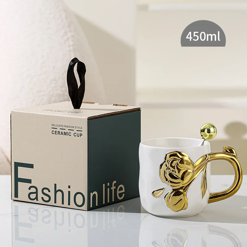 Creative Light luxury Electroplated Relief Flowers Mug, 450ML Capacity Home Ceramic With Handle Spoon Milk Coffee Water Cup, 1Pc
Creative Light luxury Electroplated Relief Flowers Mug, 450ML Capacity Home Ceramic With Handle Spoon Milk Coffee Water Cup, 1Pc