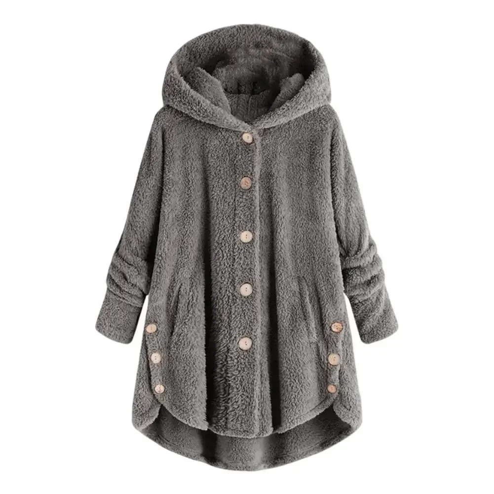 Women Outerwear Stylish Women's Plush Hooded Coat with Side Buttons Pockets Casual Mid-length Jacket for A Chic Look
Women Outerwear Stylish Women's Plush Hooded Coat with Side Buttons Pockets Casual Mid-length Jacket for A Chic Look
