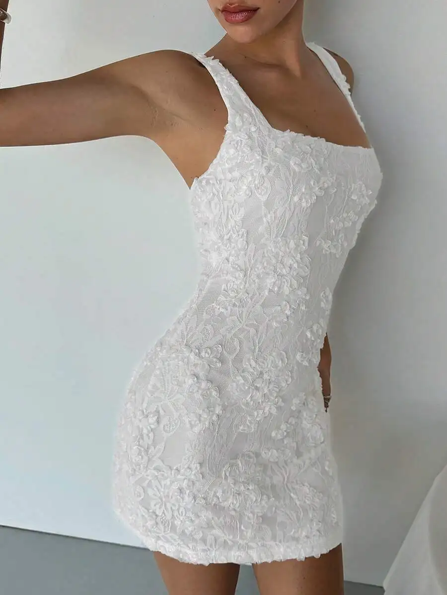 Womens Romantic Tight Mini Lace 3D Floral White Dress For Wedding Spring Summer
Womens Romantic Tight Mini Lace 3D Floral White Dress For Wedding Spring Summer