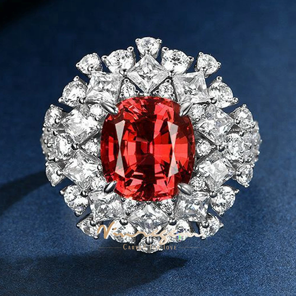 Vinregem 9*10 MM 4CT Padparadscha High Carbon Diamond Gems Luxury 925 Sterling Silver Women Rings Fine Jewelry Anniversary Gifts 
Vinregem 9*10 MM 4CT Padparadscha High Carbon Diamond Gems Luxury 925 Sterling Silver Women Rings Fine Jewelry Anniversary Gifts