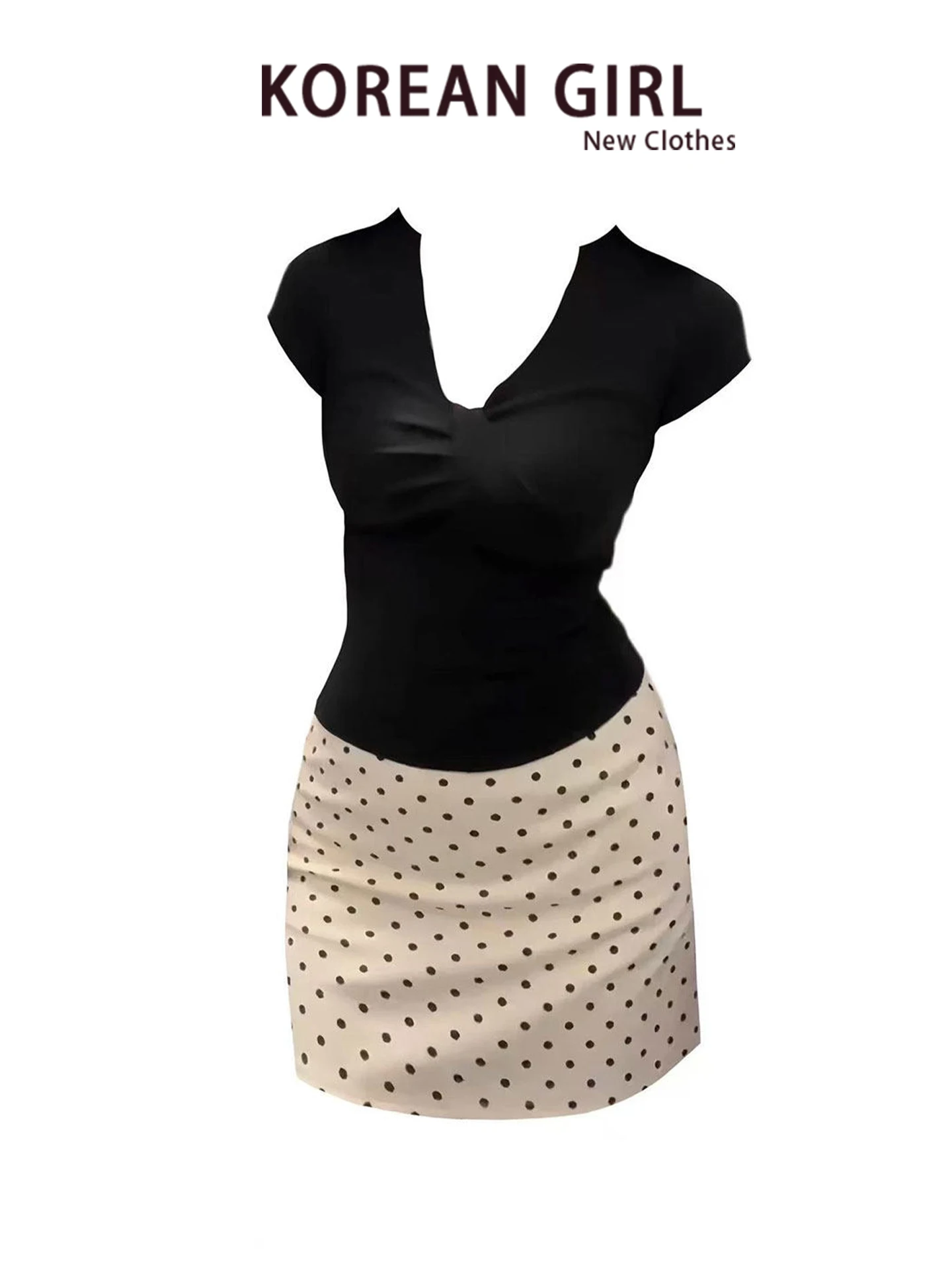 Black Knot Shoulder Slim Fit Short Sleeve T-Shirt And Skirt Set Women's Summer Beautiful Polka Dot Bodycon Dress Outfit
Black Knot Shoulder Slim Fit Short Sleeve T-Shirt And Skirt Set Women's Summer Beautiful Polka Dot Bodycon Dress Outfit