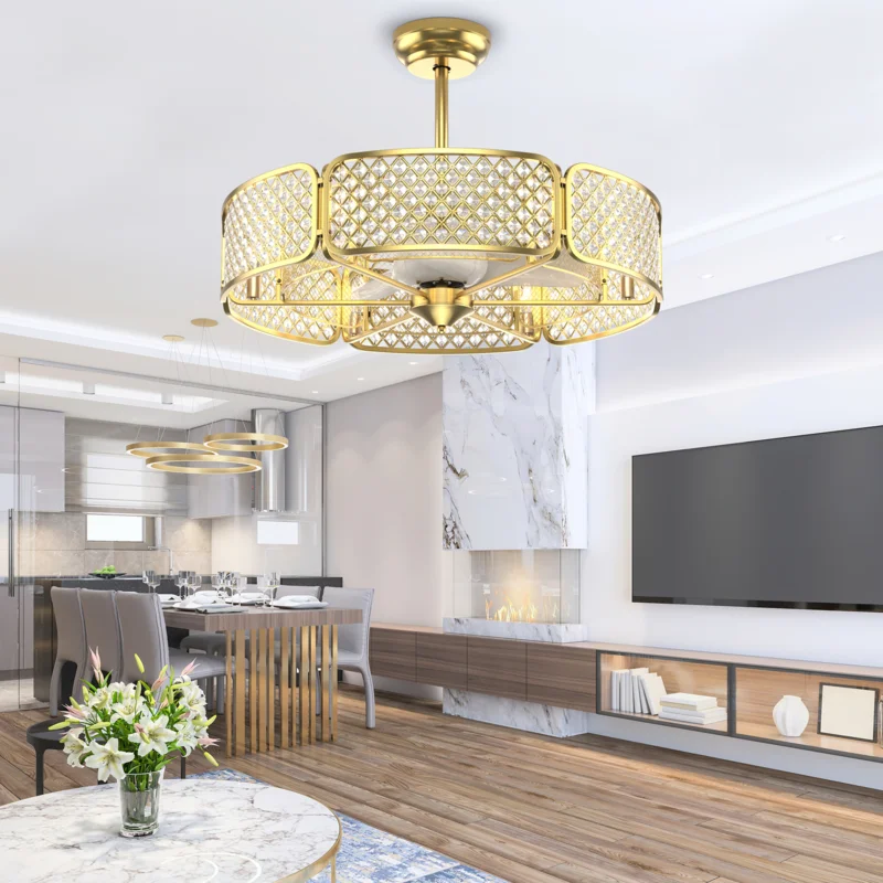 30 Inch Caged Ceiling Fan With Light Crystal Lampshade 6 Light Bases-Golden
30 Inch Caged Ceiling Fan With Light Crystal Lampshade 6 Light Bases-Golden