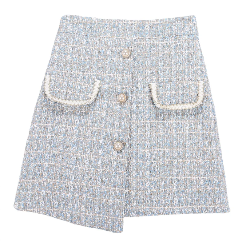 

Women's tweed irregular contrasting color short skirt 2024 new high waisted slimming small fragrant A-line skirt