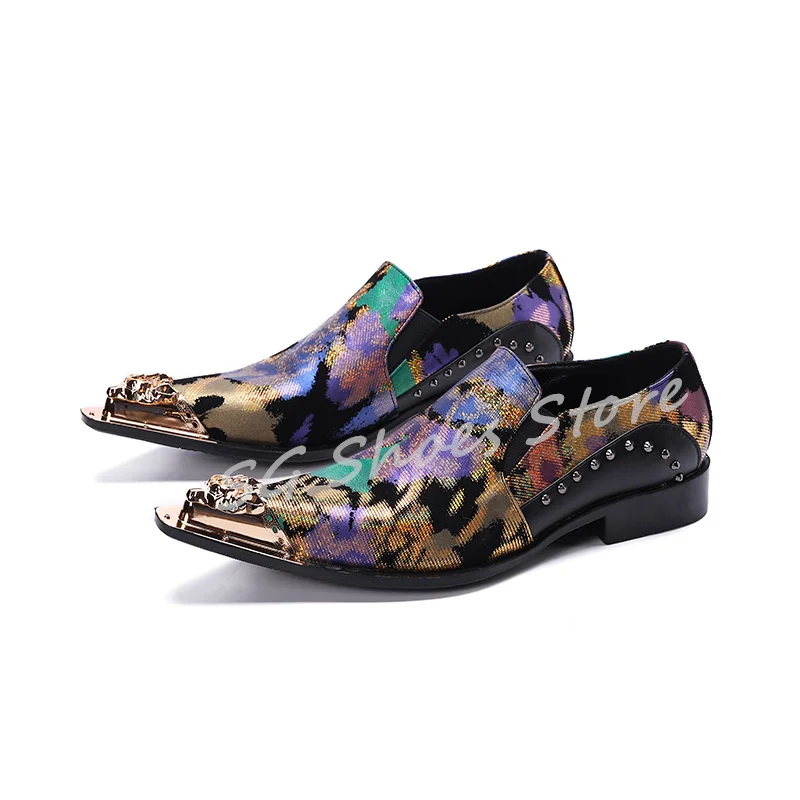 British Style Metal Pointed Toe Chunky Heel Loafers for Men Mixed Color Prints Splicing Leather Shoes Male Business Dress Shoes
British Style Metal Pointed Toe Chunky Heel Loafers for Men Mixed Color Prints Splicing Leather Shoes Male Business Dress Shoes