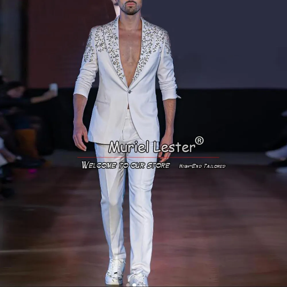 Handmade Beaded White Suits Men For Wedding Custom Made Single Breasted Jacket Pants 2 Pieces Man Fashion Tuxedos Costume Homme
Handmade Beaded White Suits Men For Wedding Custom Made Single Breasted Jacket Pants 2 Pieces Man Fashion Tuxedos Costume Homme