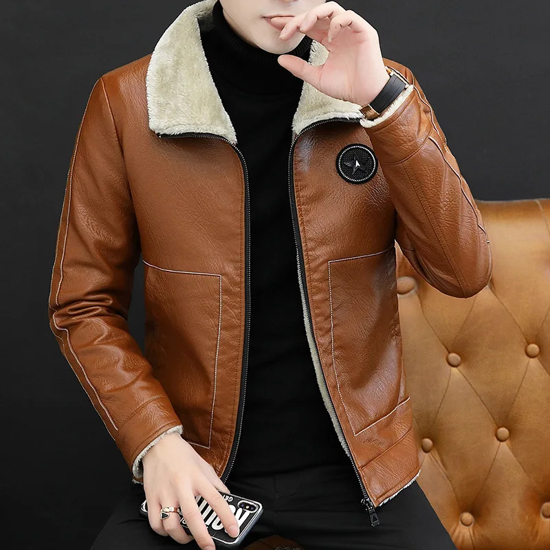 Winter Men's Fur Integrated Fleece Leather Jacket Thick Warm Padded Coat Slim Handsome Casual Lapel Motorcycle Leather Jacket
Winter Men's Fur Integrated Fleece Leather Jacket Thick Warm Padded Coat Slim Handsome Casual Lapel Motorcycle Leather Jacket