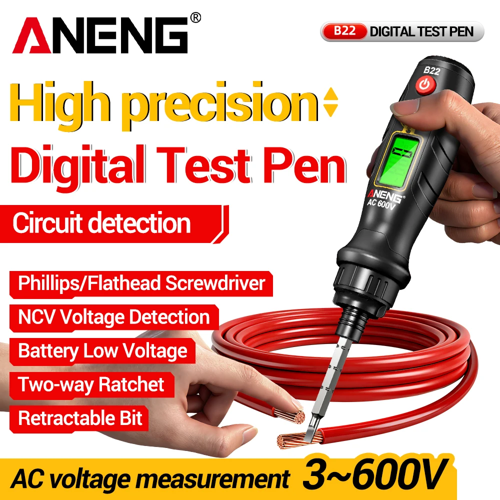 ANENG B22 Professional NCV Voltage Tester Pen Non Contact Voltage Detector Live Neutral Wire Finder LCD Display Electrician Tool
ANENG B22 Professional NCV Voltage Tester Pen Non Contact Voltage Detector Live Neutral Wire Finder LCD Display Electrician Tool