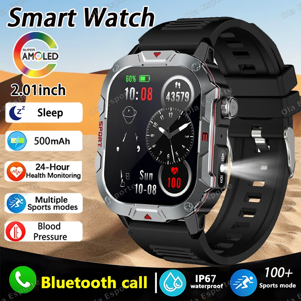 Men Smart Watch Bluetooth Call Sleep Heart Rate Health Monitor Outdoor LED Flashlight Waterproof Sports Watches For Android IOS