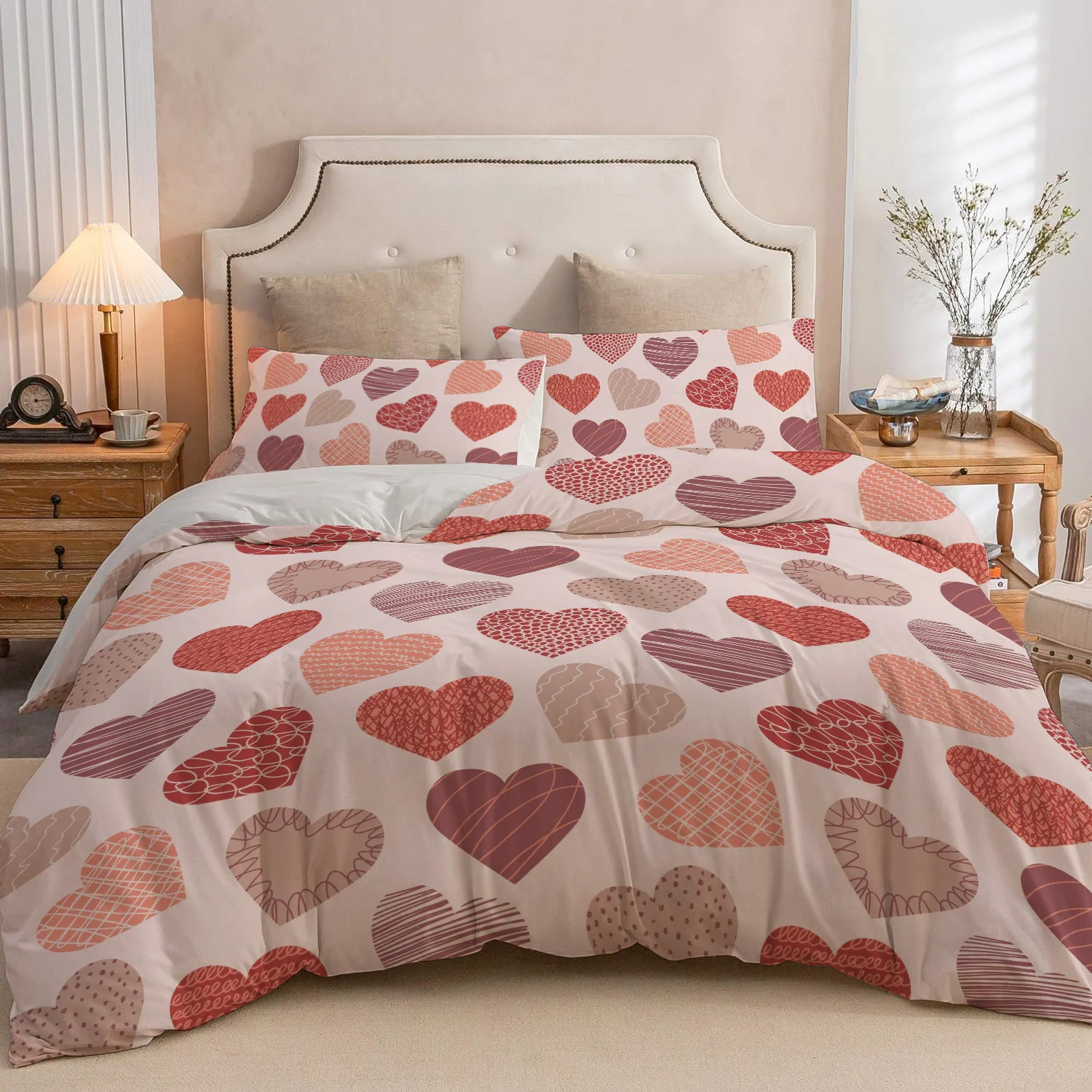 Heart shaped pattern 3D printed duvet cover, simple style, luxurious bedding set, soft and comfortable duvet cover, pillowcase
Heart shaped pattern 3D printed duvet cover, simple style, luxurious bedding set, soft and comfortable duvet cover, pillowcase