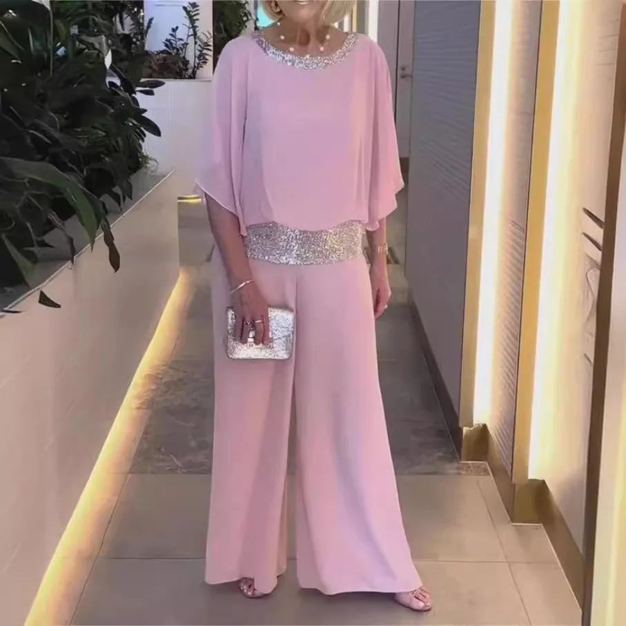 Fashion Sequined Pink Set For Women Elegant Office Lady O-neck Suit Summer Casual Bat Sleeve Top + Wide Leg Pants 2-piece Sets
Fashion Sequined Pink Set For Women Elegant Office Lady O-neck Suit Summer Casual Bat Sleeve Top + Wide Leg Pants 2-piece Sets