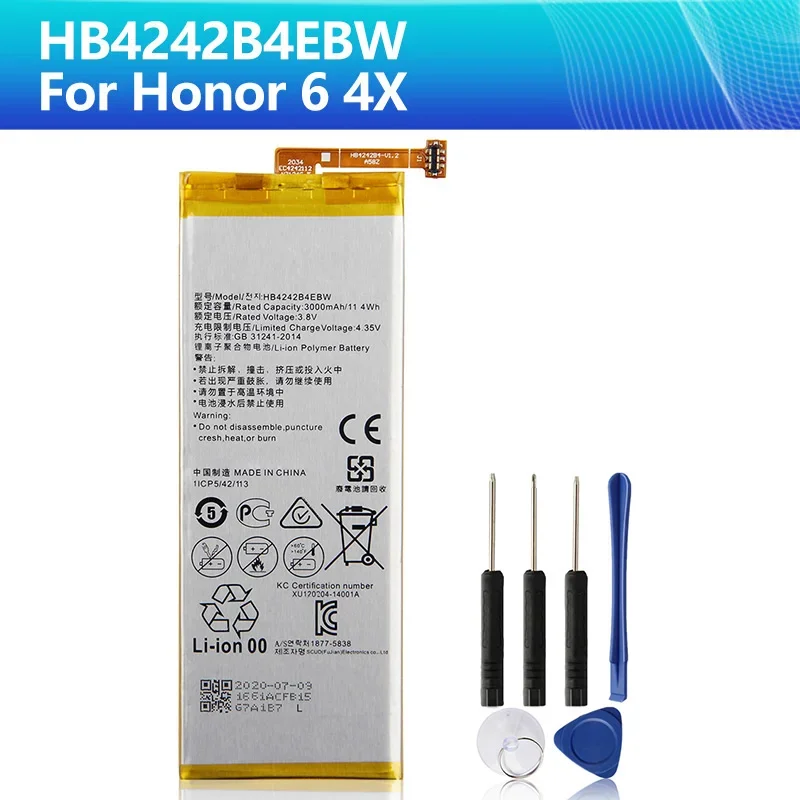 Phone Replacement Battery HB4242B4EBW for Huawei Honor 6 H60-L01 H60-L02 H60-L11 H60-L04 Honor 4X 3000mAh Battery + Tool
Phone Replacement Battery HB4242B4EBW for Huawei Honor 6 H60-L01 H60-L02 H60-L11 H60-L04 Honor 4X 3000mAh Battery + Tool