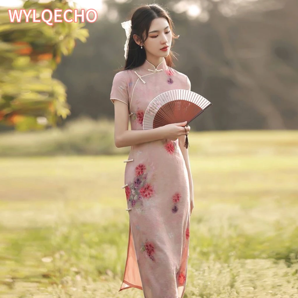 Women Pink Gentleness High-end Floral Cheongsam Short Sleeve Summer Vintage Improved Dress Chinese Traditional Qipao
Women Pink Gentleness High-end Floral Cheongsam Short Sleeve Summer Vintage Improved Dress Chinese Traditional Qipao