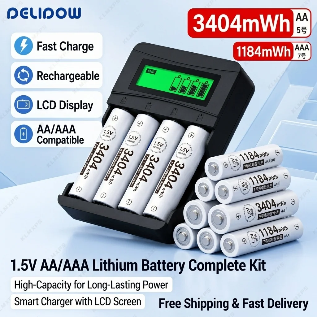 AA Rechargeable Lithium Batteries 1.5V 3404mWh with LCD Charger Fast Charging for Camera Flash Toys Remote Control
AA Rechargeable Lithium Batteries 1.5V 3404mWh with LCD Charger Fast Charging for Camera Flash Toys Remote Control