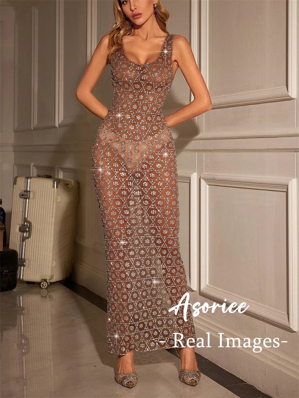 Asoriee -Hollow Rhinestone Mesh Maxi Dress Sexy See Through Sheath Evening Dresses for Women Sleeveless Long Formal Prom Gown
Asoriee -Hollow Rhinestone Mesh Maxi Dress Sexy See Through Sheath Evening Dresses for Women Sleeveless Long Formal Prom Gown