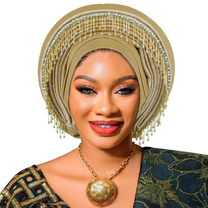 Африканский головной убор Auto Gele Aso Oke с кисточками и бисером, плиссированный тюрбан, головной убор для женщин, свадебные женские повязки на голову, головной убор в Нигерии
Африканский головной убор Auto Gele Aso Oke с кисточками и бисером, плиссированный тюрбан, головной убор для женщин, свадебные женские повязки на голову, головной убор в Нигерии