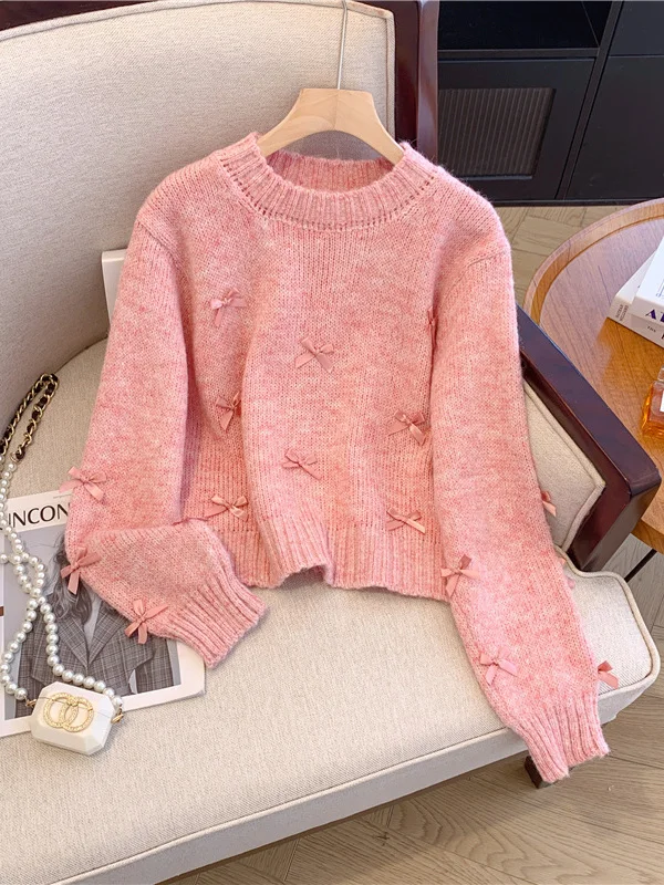 Розовый вязаный шерстяной свитер женский, утепленный, мягкий, с узором в виде бабочек, свободного кроя, с круглым вырезом, с длинными рукавами, в милом стиле
Розовый вязаный шерстяной свитер женский, утепленный, мягкий, с узором в виде бабочек, свободного кроя, с круглым вырезом, с длинными рукавами, в милом стиле