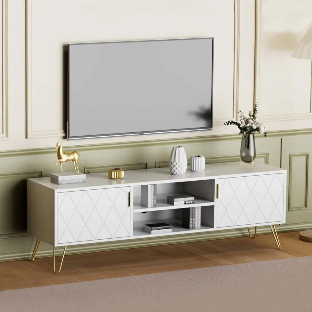White TV Stand for Bedroom Entertainment Center Wood up to 55 inch Large TV Console Media Cabinet with 2 Storage Cabinet and Sh
White TV Stand for Bedroom Entertainment Center Wood up to 55 inch Large TV Console Media Cabinet with 2 Storage Cabinet and Sh