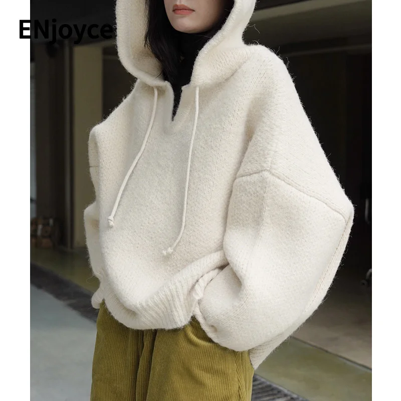 Women Wool Lace Up Hooded Knitted Sweater Pullovers Ladies Casual Oversized Soft Knit Sweatshirt Fall Winter Street Style
Women Wool Lace Up Hooded Knitted Sweater Pullovers Ladies Casual Oversized Soft Knit Sweatshirt Fall Winter Street Style