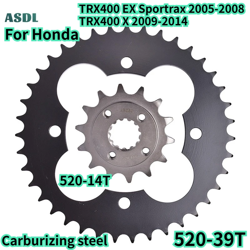 520 39T 14T Motorcycle Front and Rear Sprocket For Honda TRX400 EX Sportrax 2005-2008 TRX400X 2009-2014 TRX 400 Gear Wheel
520 39T 14T Motorcycle Front and Rear Sprocket For Honda TRX400 EX Sportrax 2005-2008 TRX400X 2009-2014 TRX 400 Gear Wheel