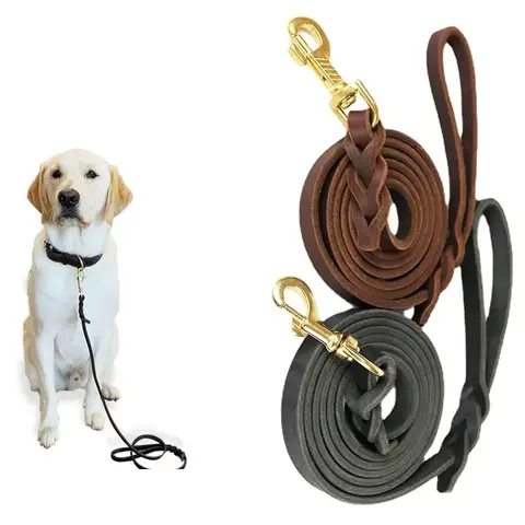 1.2-2.1m Dogs Leads with Hook Genuine Leather Leash Pet Walking Training Brown Black Colors for Medium Pet Shepherd Greyhound